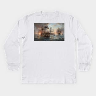 Naval Battle Between Pirate Sailing Ships, Caribbean Seascape #6 Kids Long Sleeve T-Shirt